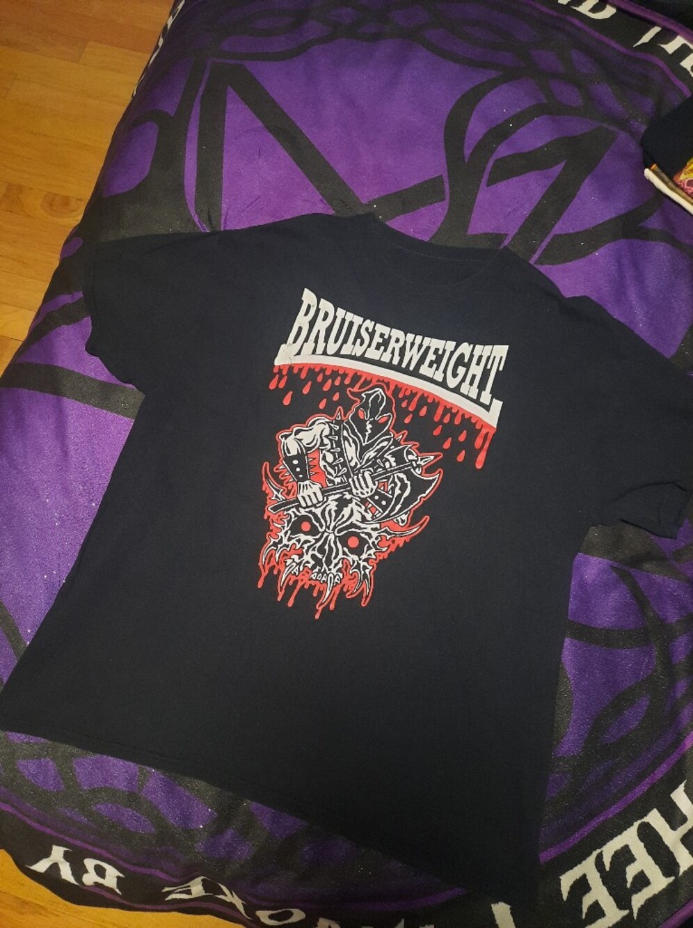 Bruiseweight Black Graphic Tee with Red and White Print